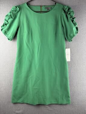 NWT Sam And Jess Sleeveless Orchard Green Ruffle Sleeve Sheath Dress sz S